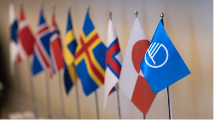 Nordiska flaggor i och Nordiska rådets flagga (bordsflaggor)