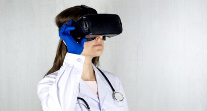 Scientist with VR helmet