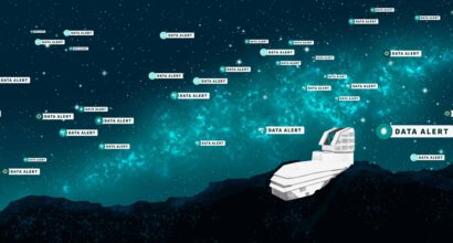This artist’s illustration represents the start of the alert stream from NSF–DOE Vera C. Rubin Observatory. The summit facility is shown on a rocky ridge. The night sky features stars and the glittering band of the Milky Way Galaxy. The sky is populated with multiple alert “pings,” representing individual alerts from Rubin that something in the sky has changed in brightness or position. Different icons represent various types of alerts, including asteroids, supernovae, active galactic nuclei, and variable stars Credit: NSF–DOE Vera C. Rubin Observatory/NOIRLab/SLAC/AURA/P. Marenfeld/J. Pinto