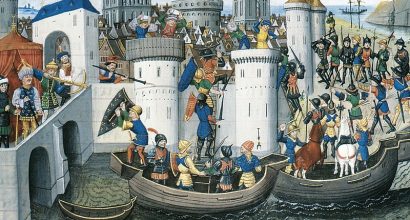 David Aubert'n maalaus Konstantinopolin valtauksesta vuonna 1204, maalaus 1400-luvulta