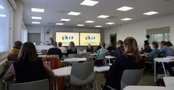 Presentations taking place at a workshop about language awareness and ideologies