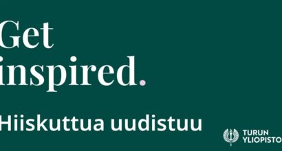 Vihreällä pohjalla tekstit: Get inspired, Hiiskuttua uudistuu ja Turun yliopisto