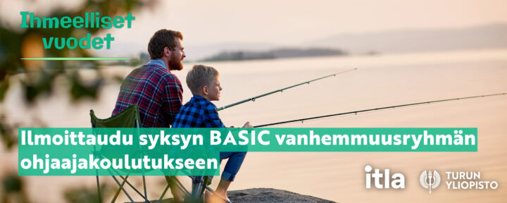 Vanhemmuusryhmän ohjaajakoulutuksen mainos.