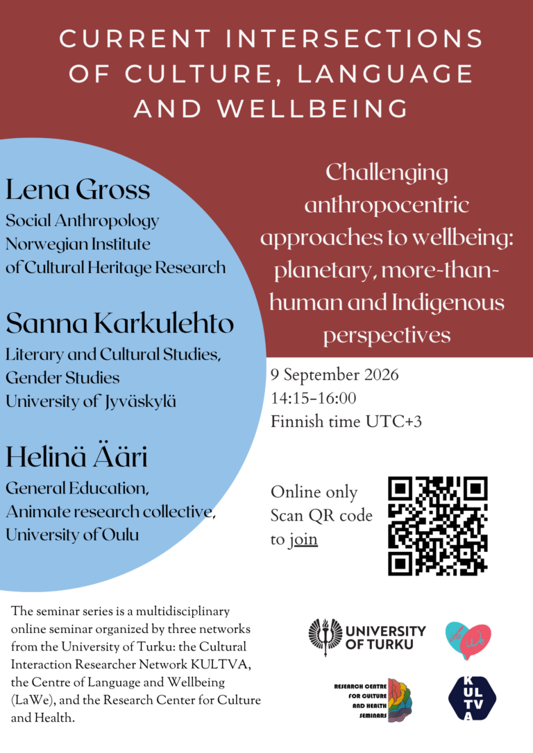 Current Intersections of Culture, Language and Wellbeing -seminar 9 September