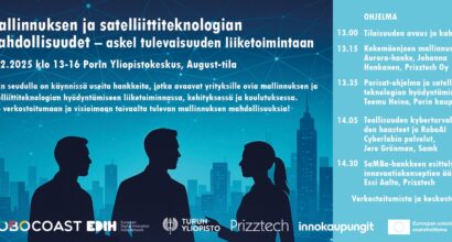 Työpajamainos, jossa samat tiedot kuin varsinaisessa mainoksessa. Mainoksessa etualalla kahden henkilöt siluetit, taustalla kaupungin siluetti.