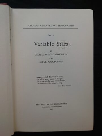 Teoksen Variable stars nimiösivu.