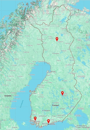 Photovoltaics measurement site locations in Finland used for the study.