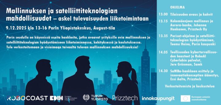 Työpajamainos, jossa samat tiedot kuin varsinaisessa mainoksessa. Mainoksessa etualalla kahden henkilöt siluetit, taustalla kaupungin siluetti.