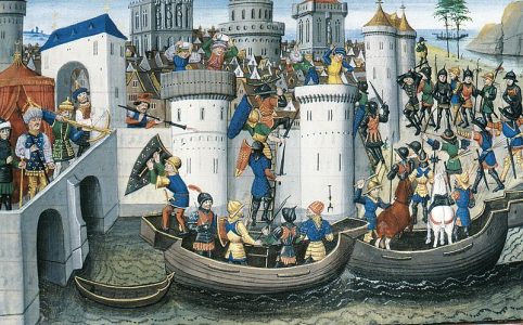 David Aubert'n maalaus Konstantinopolin valtauksesta vuonna 1204, maalaus 1400-luvulta