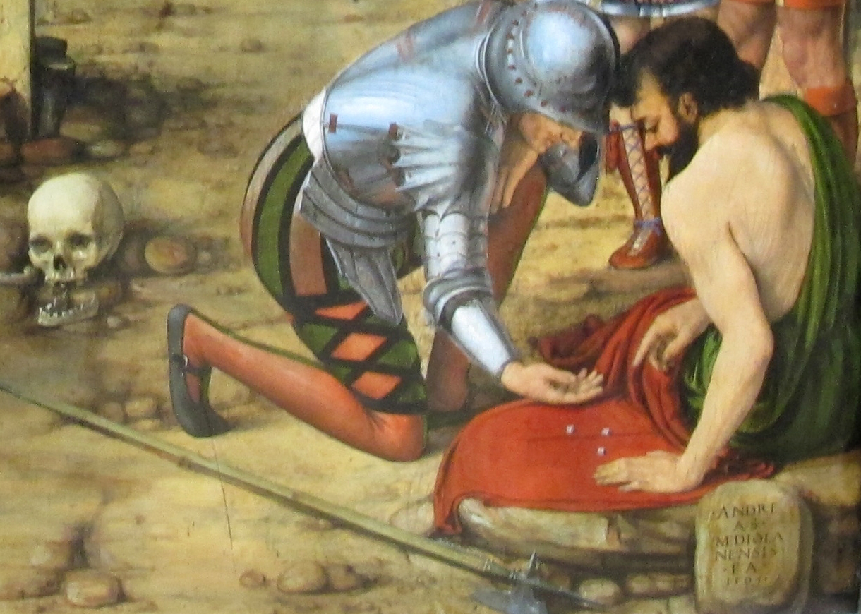 Yksityiskohta Andrea Solarion maalauksesta (Wikimedia Commons).