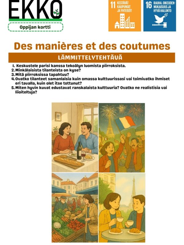 Kuva harjoitustehtävästä, jossa pohditaan tekoälyn luomia kuvia. 