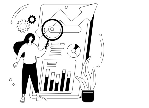 Piirros, jossa nainen käyttää mekaanista konetta.