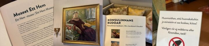 Ett kollage av exempel från det lingvistiska landskapet i museet Ett Hem.