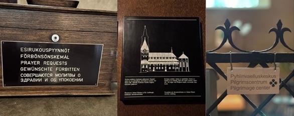 Ett kollage av exempel från det lingvistiska landskapet i Åbo domkyrka. 