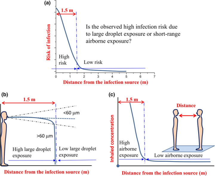 Kuva: Short-range airborne transmission of expiratory droplets between two people, Liu L. et al., 2019